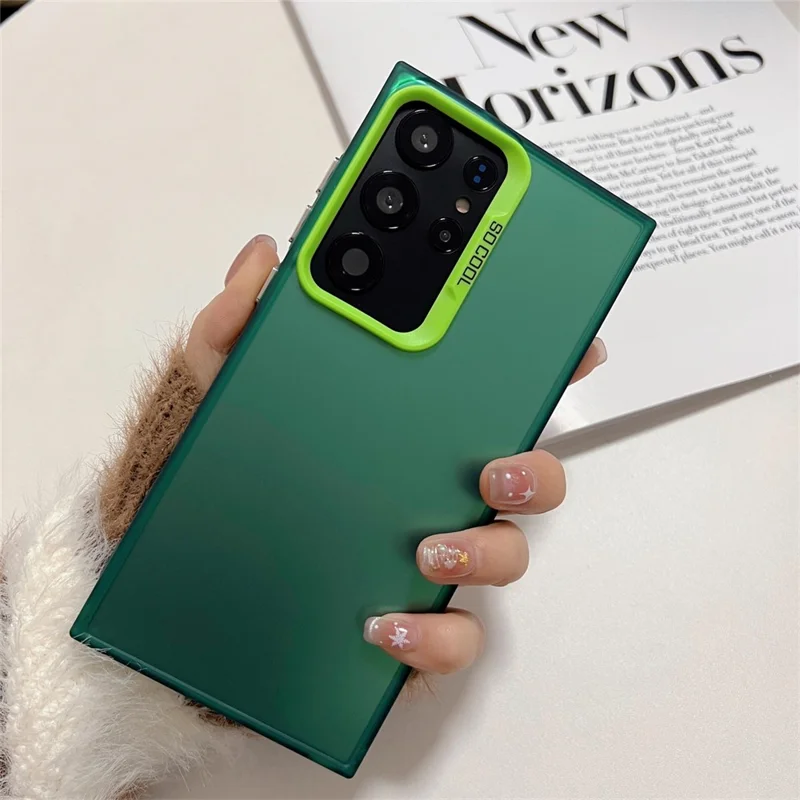 For Samsung Galaxy S23 Ultra Case IMD Silver Color Finish TPU+PC Phone Cover - Green