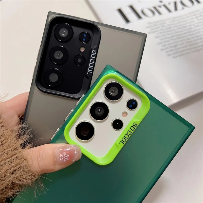 For Samsung Galaxy S23 Ultra Case IMD Silver Color Finish TPU+PC Phone Cover - Green
