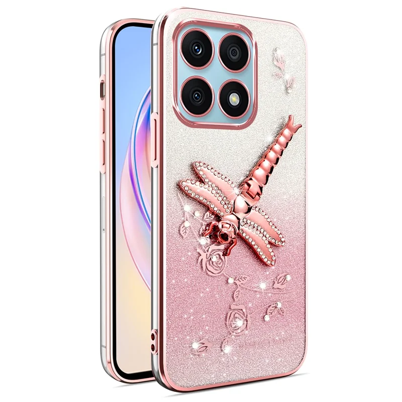 KADEM For Xiaomi 14T Case Dragonfly Kickstand TPU Flowers Glitter Phone Cover - Pink
