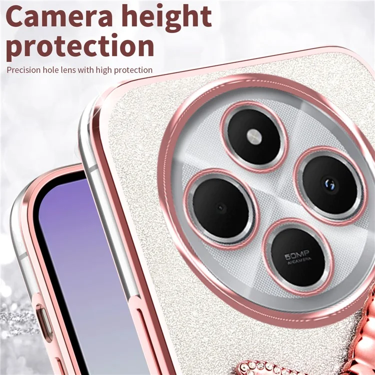 KADEM для Xiaomi Poco C75 4G / Redmi 14R 5G / 14C 4G Чехол Dragonfly Kickstand TPU Цветы Блестящий Чехол - Розовый