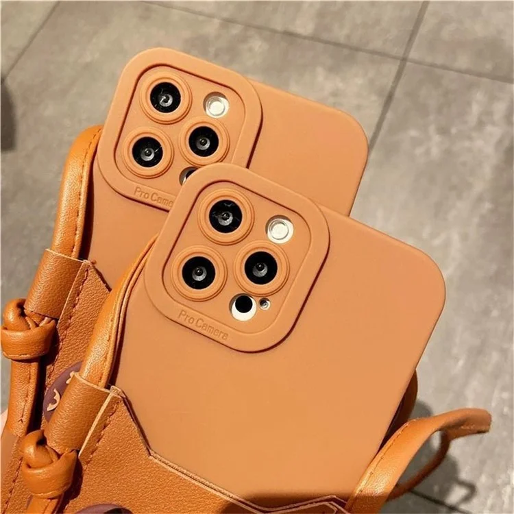 For iPhone 12 Case 3D Bear Decor Card Slot TPU Phone Cover with Shoulder Strap - Drinking Bear