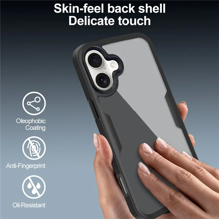 Para Iphone 16 Plus Case Acrylic+TPU Clare Caple Phone Com Filme de Tela de Estimação - Preto