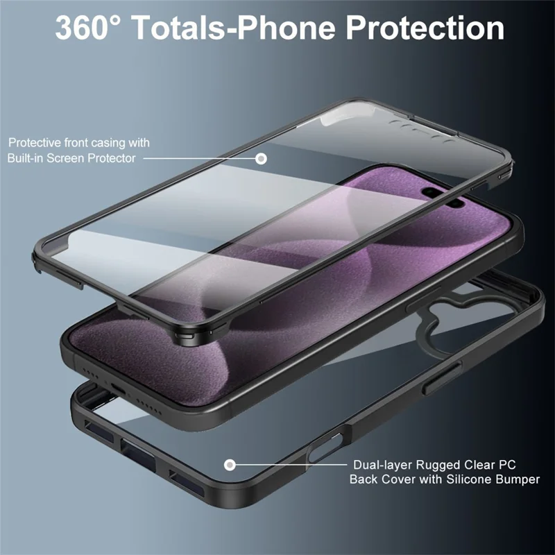 For iPhone 16 Plus Case Acrylic+TPU Clear Phone Cover with PET Screen Film - Red