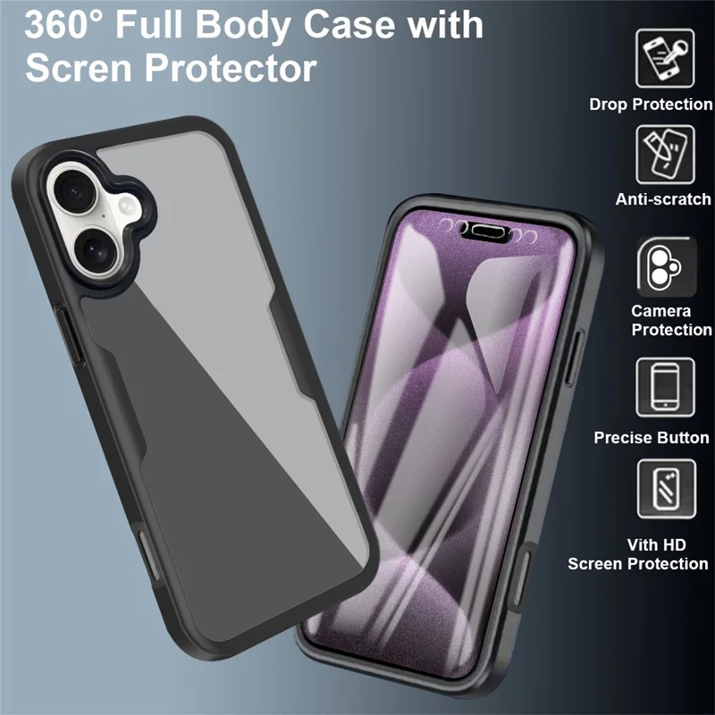 For iPhone 16 Plus Case Acrylic+TPU Clear Phone Cover with PET Screen Film - Red