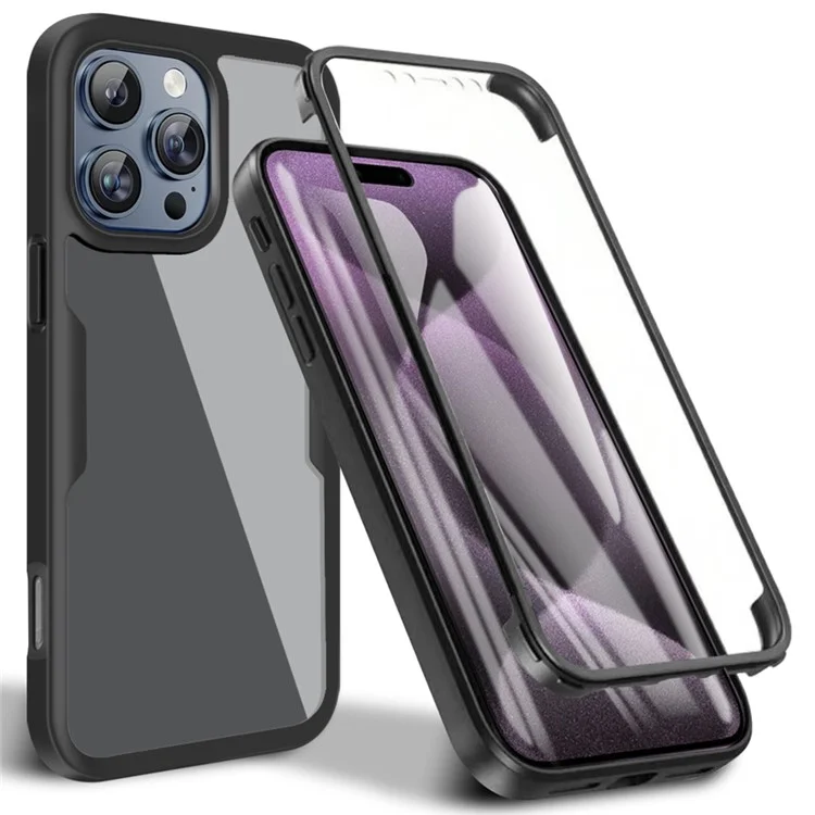 Para Iphone 16 Pro Max Case Acrylic+TPU Clear Telep Cover With Pet Screen Film - Negro