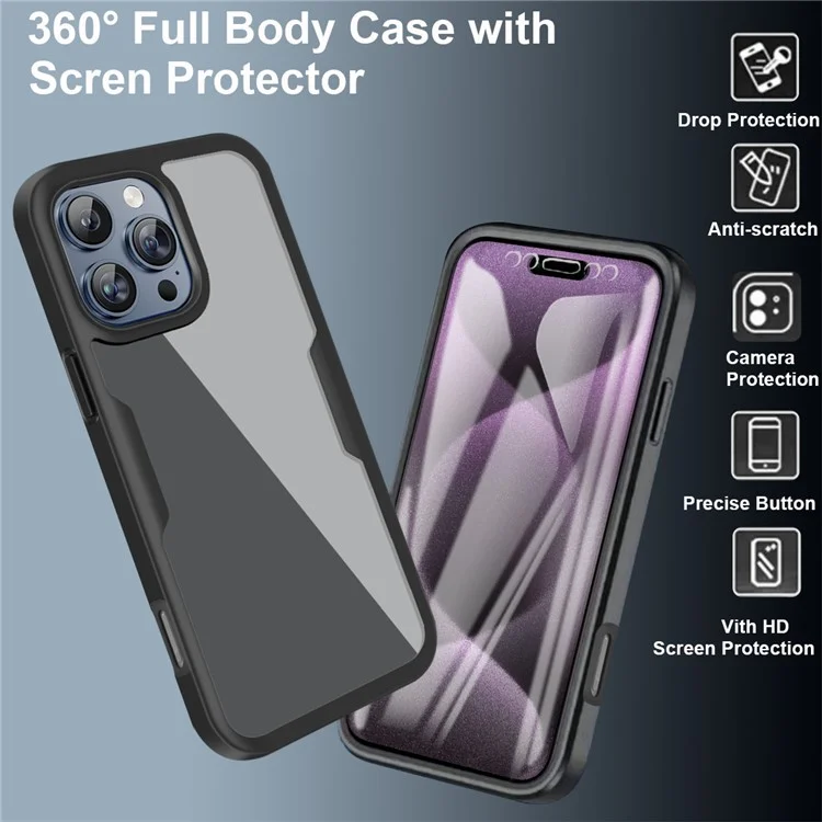 Para Iphone 16 Pro Max Case Acrylic+TPU Clear Telep Cover With Pet Screen Film - Negro