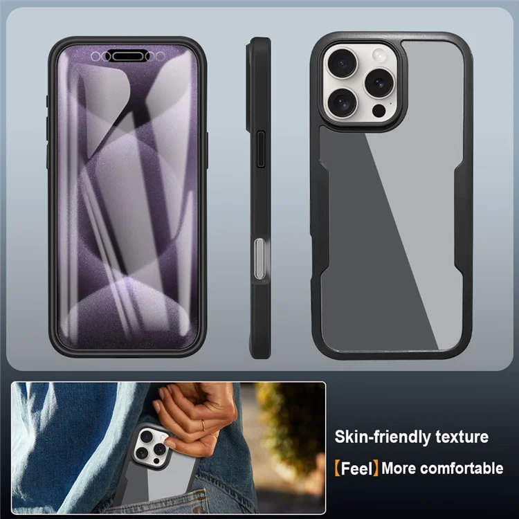 Para Iphone 16 Pro Max Case Acrylic+TPU Clear Telep Cover With Pet Screen Film - Negro
