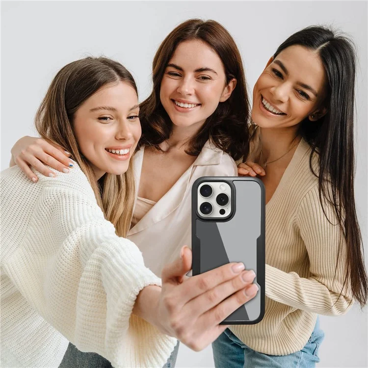 Para Iphone 16 Pro Max Case Acrylic+TPU Clear Telep Cover With Pet Screen Film - Negro