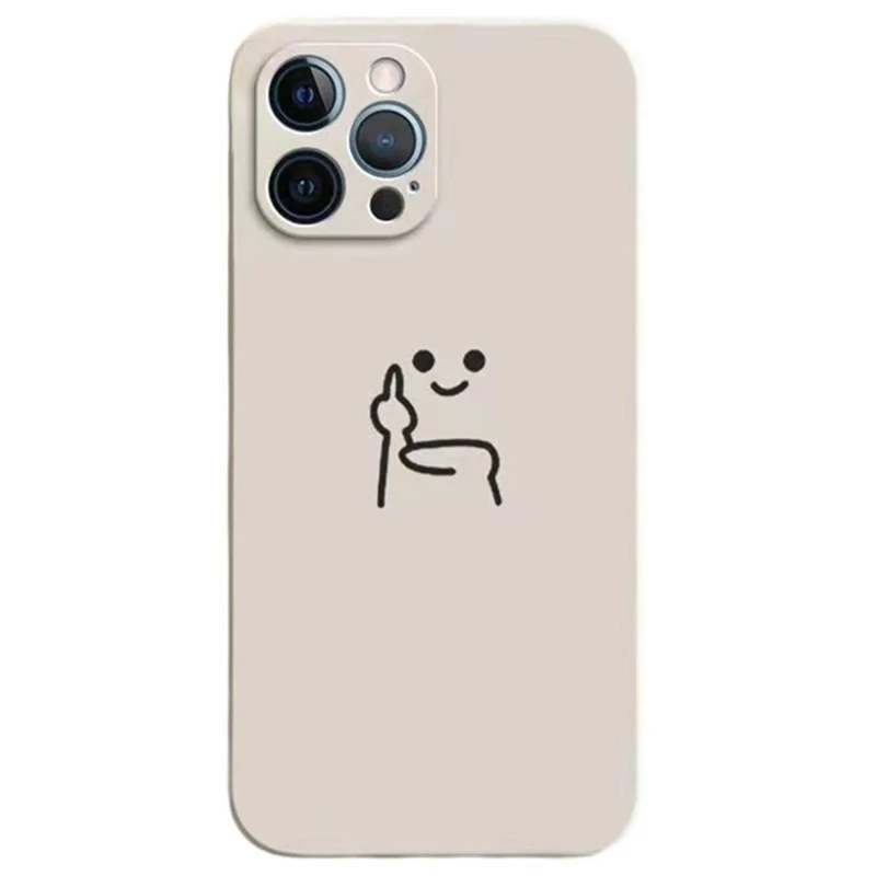 For iPhone 15 Pro Case Art Line Painting TPU Shockproof Phone Cover - White / Black Line Human