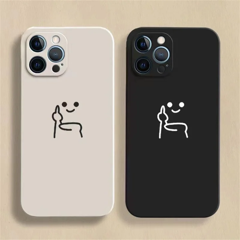 For iPhone 15 Pro Case Art Line Painting TPU Shockproof Phone Cover - White / Black Line Human
