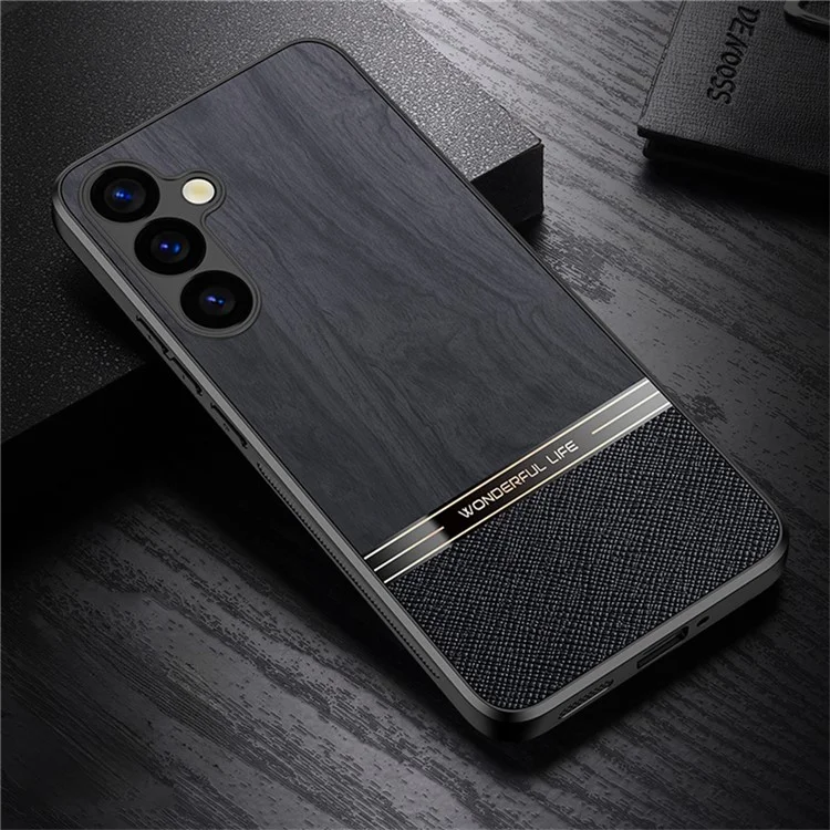 Для Samsung Galaxy A15 5G Case Wood Texture Кожаная Покрытая TPU Phone Protective Cover - Черный