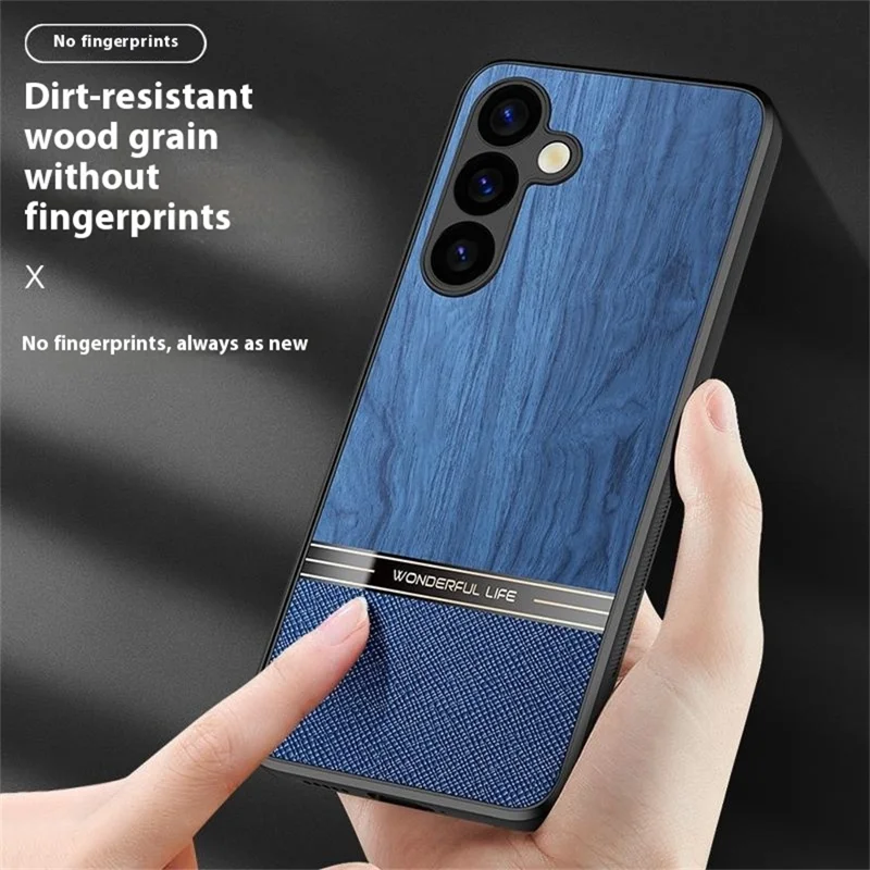 For Samsung Galaxy A55 5G Case Wood Texture Leather Coated TPU Phone Protective Cover - Grey