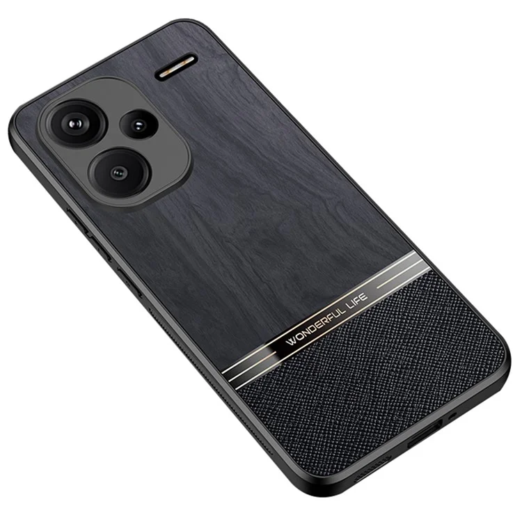 Для Xiaomi Redmi Note 13 Pro+ 5G Case Wood Texture Teamed Covered Tpu Phone Защитная Крышка - Черный