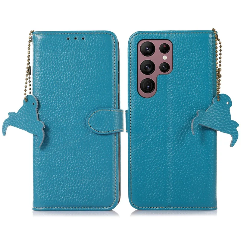 Samsung Galaxy S25 Ultra-hoesje met RFID-blokkering en litchi-structuur van echt leer - Blauw