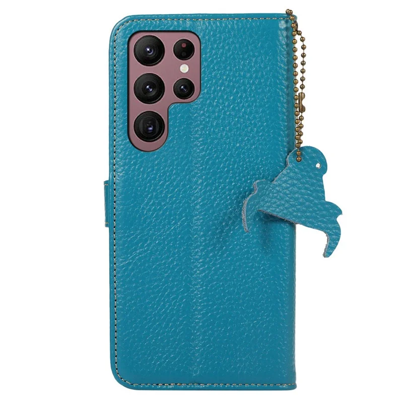 Samsung Galaxy S25 Ultra-hoesje met RFID-blokkering en litchi-structuur van echt leer - Blauw