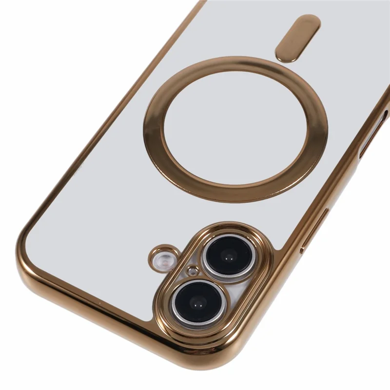For iPhone 16 Case Compatible with MagSafe Electroplating TPU Cellphone Protector with Long Lanyard - Gold
