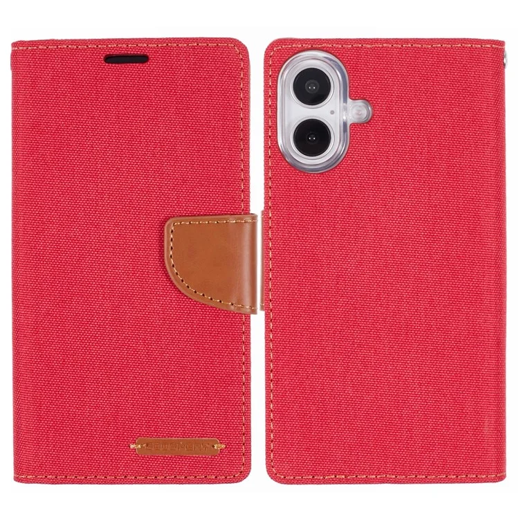 MERCURY GOOSPERY For iPhone 16 Case Canvas Texture Leather Wallet Phone Cover - Red