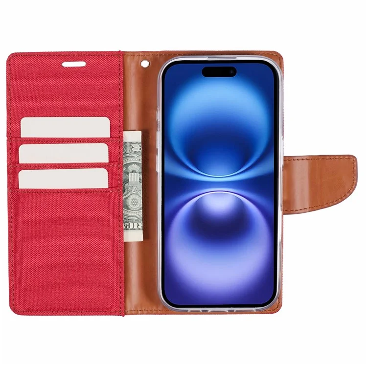 MERCURY GOOSPERY For iPhone 16 Case Canvas Texture Leather Wallet Phone Cover - Red
