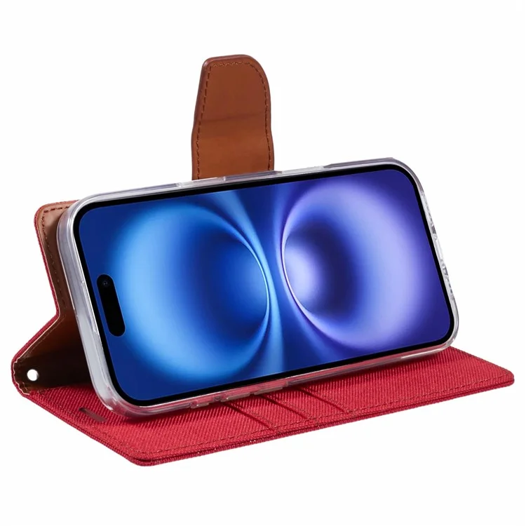 MERCURY GOOSPERY For iPhone 16 Case Canvas Texture Leather Wallet Phone Cover - Red