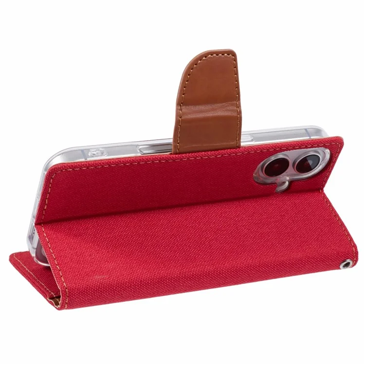 MERCURY GOOSPERY For iPhone 16 Case Canvas Texture Leather Wallet Phone Cover - Red