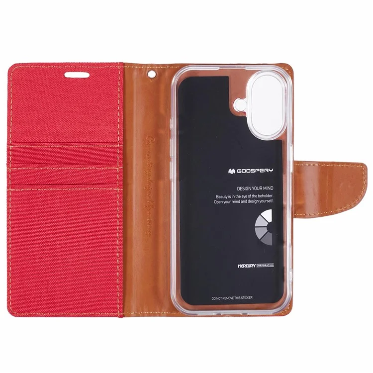 MERCURY GOOSPERY For iPhone 16 Case Canvas Texture Leather Wallet Phone Cover - Red