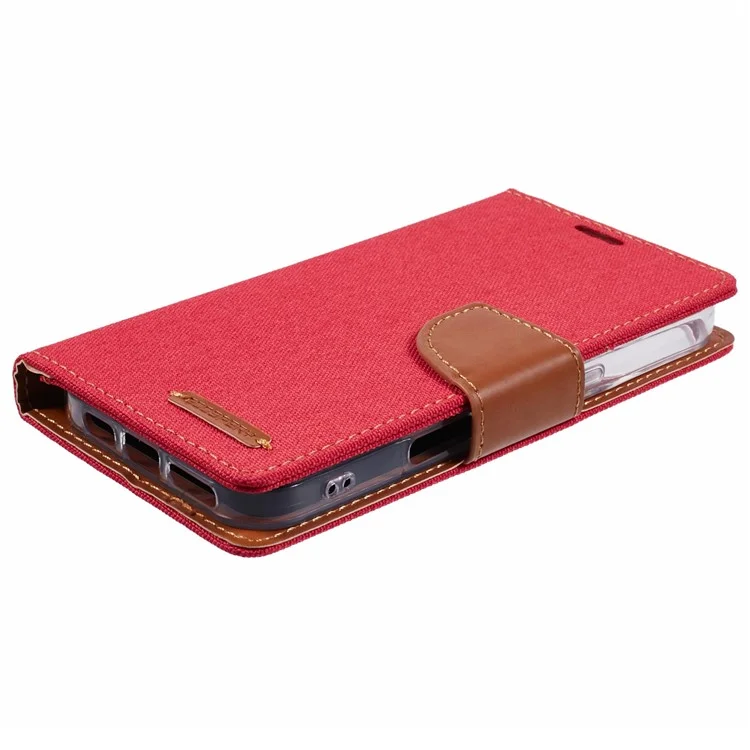 MERCURY GOOSPERY For iPhone 16 Case Canvas Texture Leather Wallet Phone Cover - Red