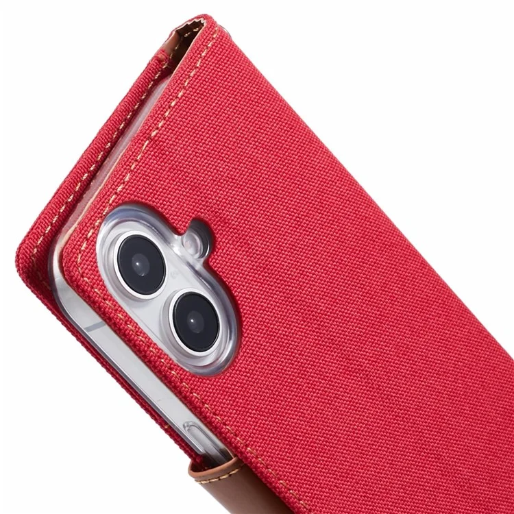 MERCURY GOOSPERY For iPhone 16 Case Canvas Texture Leather Wallet Phone Cover - Red