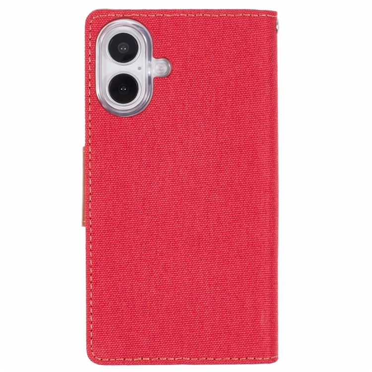 MERCURY GOOSPERY For iPhone 16 Case Canvas Texture Leather Wallet Phone Cover - Red