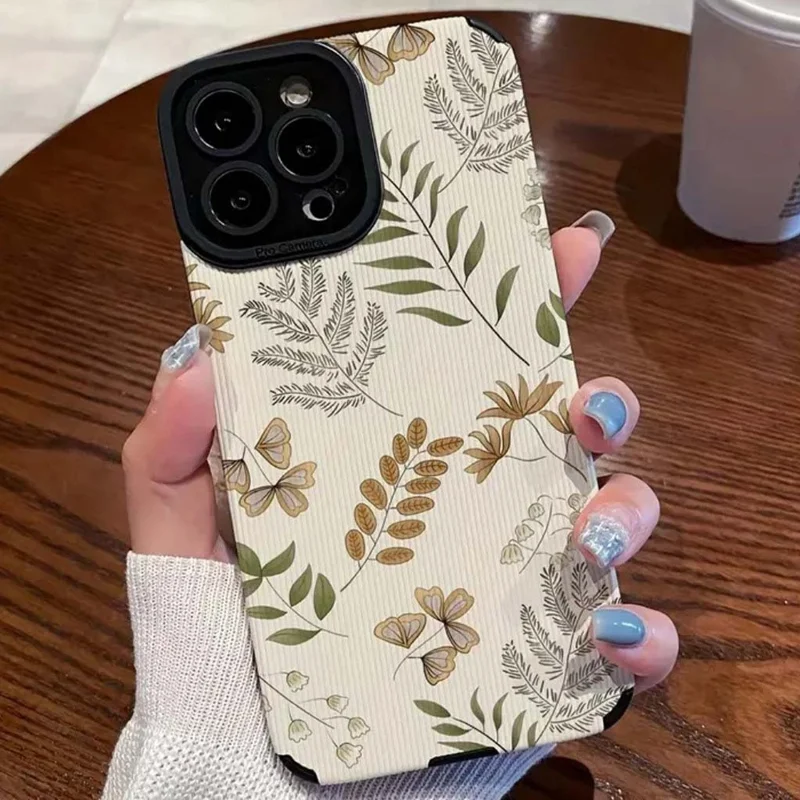 Для Iphone 15 Pro Max Case Case Plant Plant Leather+TPU Эстетическая Телефонная Крышка