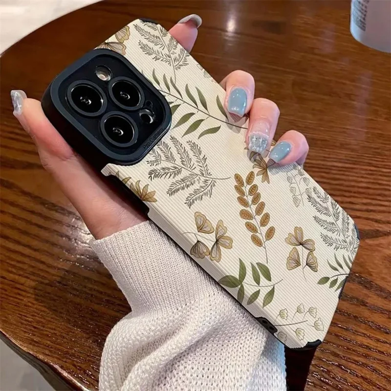 Para Iphone 16 Pro Case Fern Plants PU Leather+TPU Aesthetic Telefone