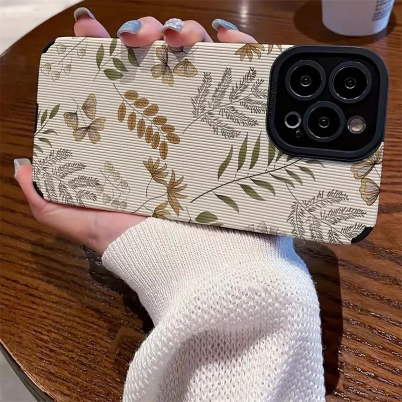 Для Iphone 16 Pro Max Case Case Plant Plant Leather+TPU Эстетическая Телефонная Крышка