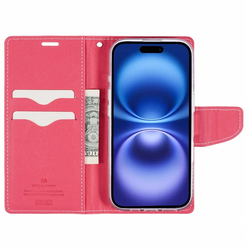 MERCURY GOOSPERY For iPhone 16 Case PU Leather Wallet Phone Cover - Pink