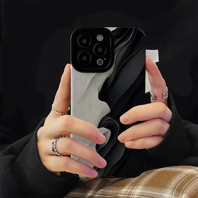 Pour Iphone 15 Pro Case Unique Wave Design pu Leather + Tpu Téléphone