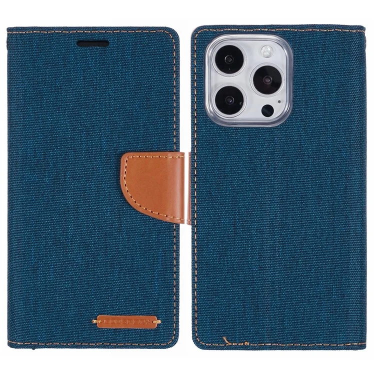 MERCURY GOOSPERY Per iPhone 16 Pro Case Canvas Texture Leather Wallet Phone Cover - Blu Scuro