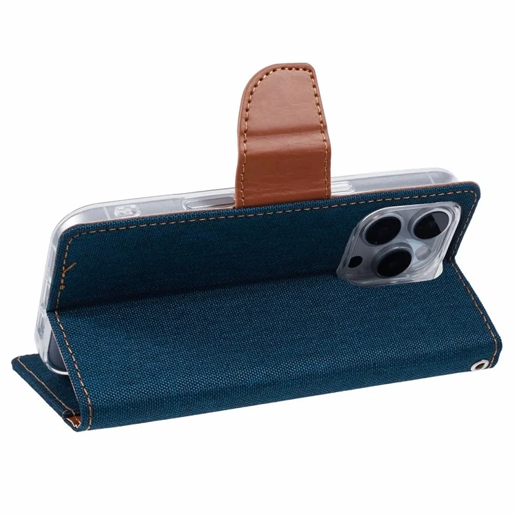 MERCURY GOOSPERY Per iPhone 16 Pro Case Canvas Texture Leather Wallet Phone Cover - Blu Scuro