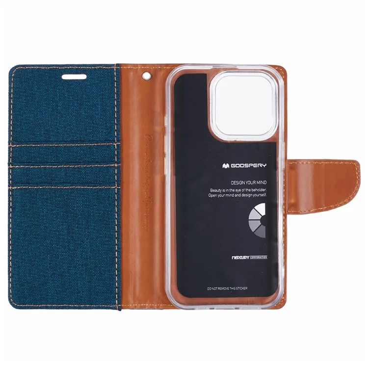 MERCURY GOOSPERY Per iPhone 16 Pro Case Canvas Texture Leather Wallet Phone Cover - Blu Scuro