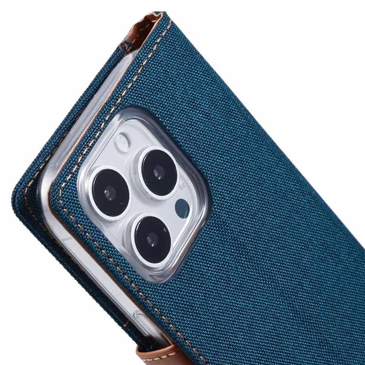 MERCURY GOOSPERY Per iPhone 16 Pro Case Canvas Texture Leather Wallet Phone Cover - Blu Scuro
