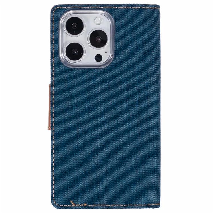MERCURY GOOSPERY Per iPhone 16 Pro Case Canvas Texture Leather Wallet Phone Cover - Blu Scuro
