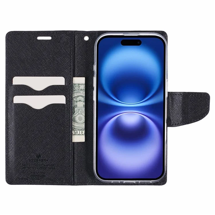 Mercury Goospery Para Iphone 16 Pro Case PU Causão Capela Capela Tape - Preto