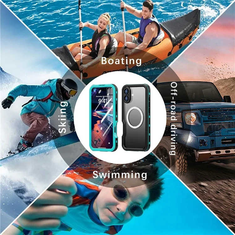 REDPEPPER D-UP Series For iPhone 16 Plus Case IP68 Waterproof Clear Back Panel Phone Cover Compatible with MagSafe - Blue
