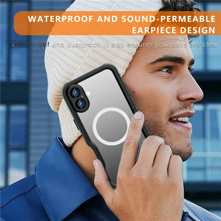 REDPEPPER D-UP Series For iPhone 16 Plus Case IP68 Waterproof Clear Back Panel Phone Cover Compatible with MagSafe - Blue