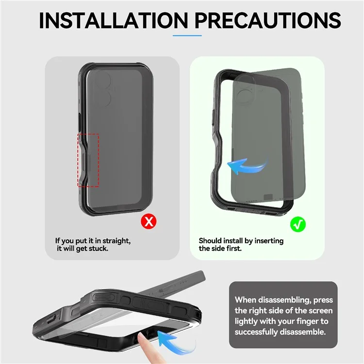 REDPEPPER D-UP Series For iPhone 16 Plus Case IP68 Waterproof Clear Back Panel Phone Cover Compatible with MagSafe - Blue