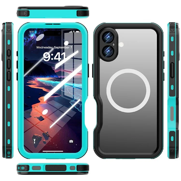 REDPEPPER D-UP Series For iPhone 16 Plus Case IP68 Waterproof Clear Back Panel Phone Cover Compatible with MagSafe - Blue