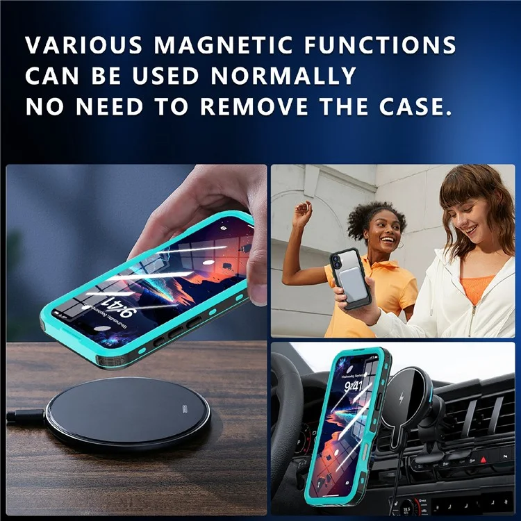 REDPEPPER D-UP Series For iPhone 16 Plus Case IP68 Waterproof Clear Back Panel Phone Cover Compatible with MagSafe - Blue
