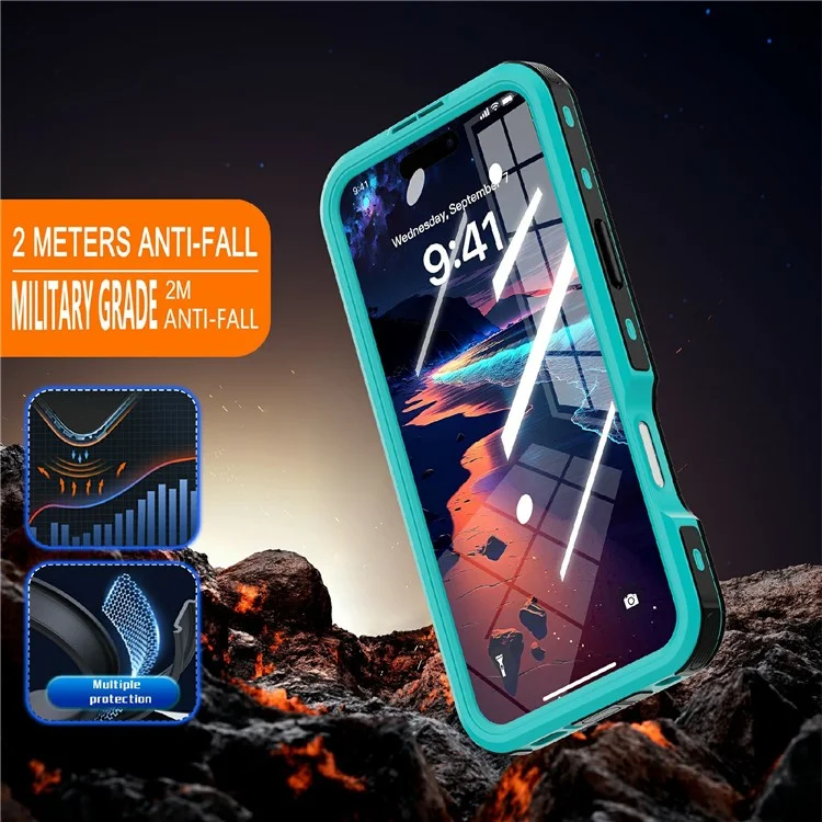 REDPEPPER D-UP Series For iPhone 16 Plus Case IP68 Waterproof Clear Back Panel Phone Cover Compatible with MagSafe - Blue