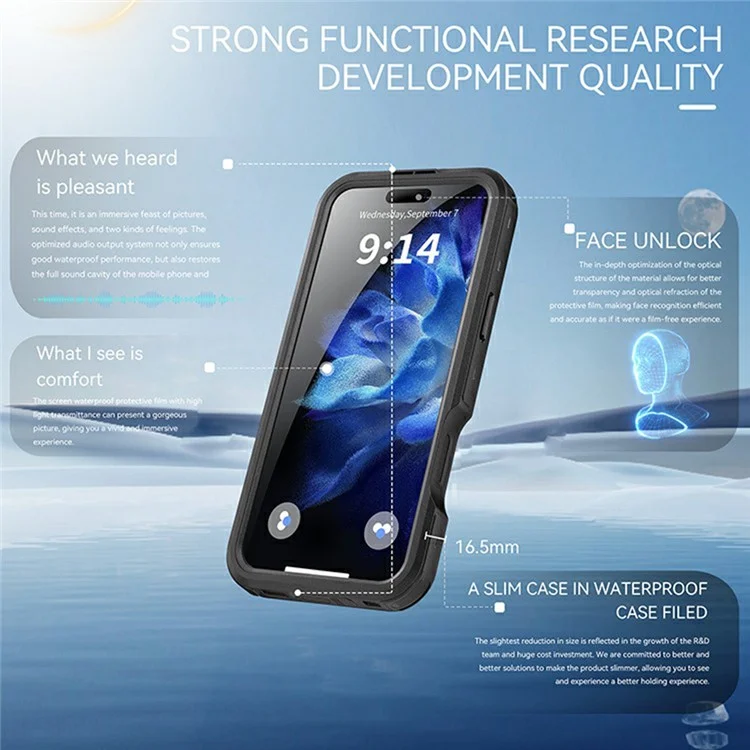 REDPEPPER Série D-UP Para iPhone 16 Pro Max Capa IP68 Resistente à Água Painel Traseiro Transparente Capa de Telefone Compatível com MagSafe - Preto