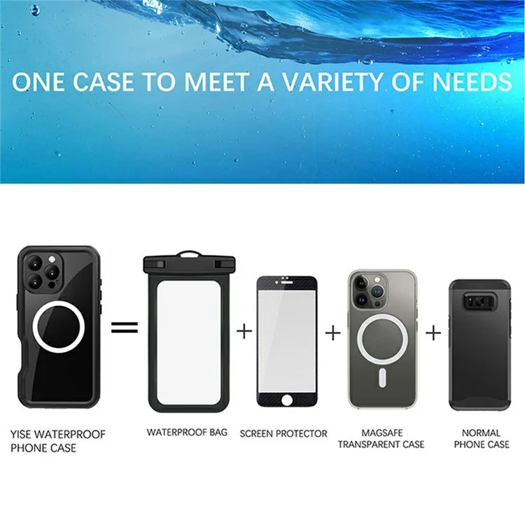 REDPEPPER Série D-UP Para iPhone 16 Pro Max Capa IP68 Resistente à Água Painel Traseiro Transparente Capa de Telefone Compatível com MagSafe - Preto