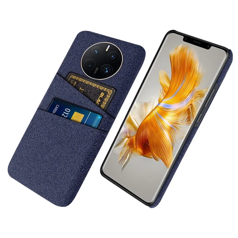 For Huawei Mate 50 Pro 4G Cloth Texture Anti-scratch Phone Case Dual Card Slots Design Protective Back Cover - Blue