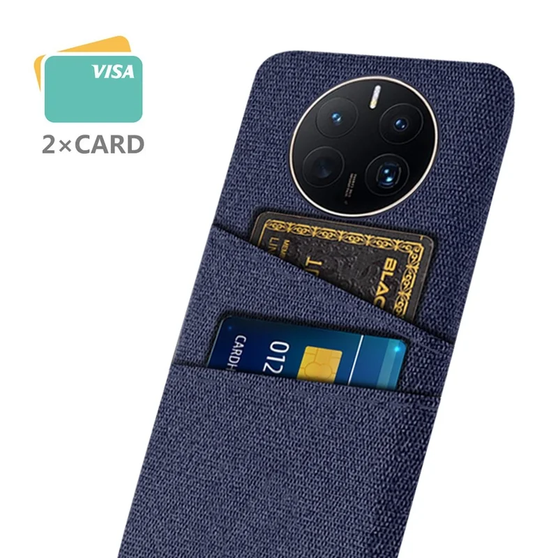 For Huawei Mate 50 Pro 4G Cloth Texture Anti-scratch Phone Case Dual Card Slots Design Protective Back Cover - Blue