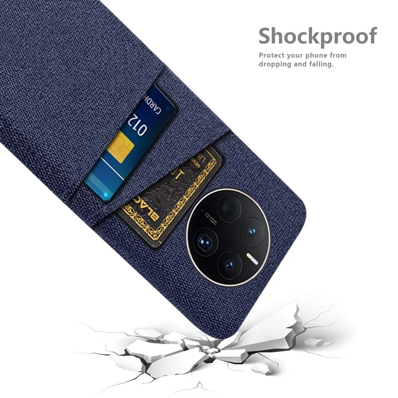 For Huawei Mate 50 Pro 4G Cloth Texture Anti-scratch Phone Case Dual Card Slots Design Protective Back Cover - Blue
